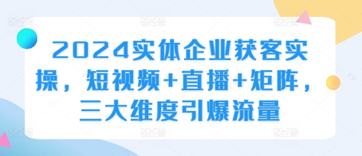 2024实体企业获客实操，短视频 直播 矩阵，三大维度引爆流量