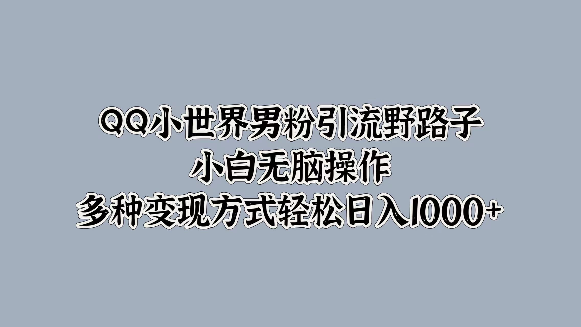 QQ小世界男粉引流野路子，小白无脑操作，多种变现方式