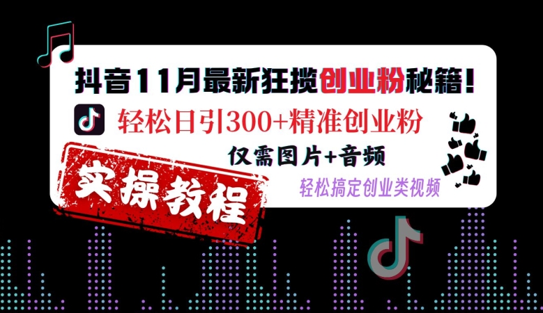 抖音11月最新狂揽创业粉秘籍，轻松日引300 精准创业粉，仅需图片 音频，轻松搞定创业类视频