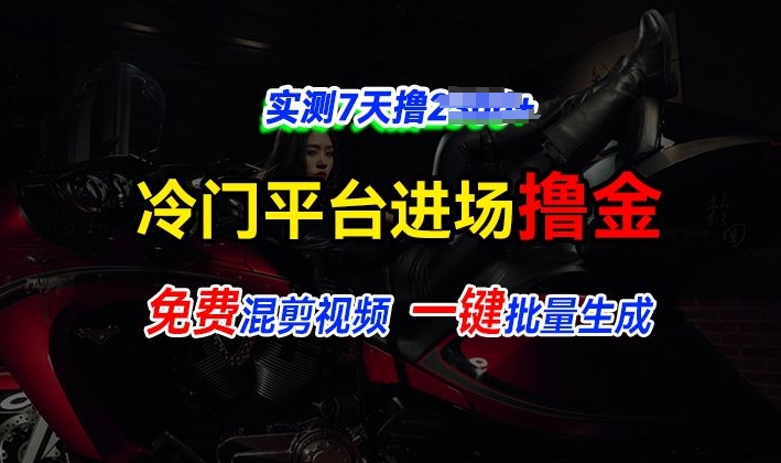 全新冷门平台视频，快速免费进场搞米，通过混剪视频一键批量生成，实测7天撸上千